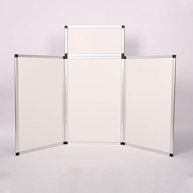 3+1 Panel Trade Show Presentation Board 70.8“ x 35.4” Trifold Poster Board Folding 3 Panel Exhibition Display Boards Double Sided Tabletop Display with Storage Bag Hook & Loop-Receptive Fabric