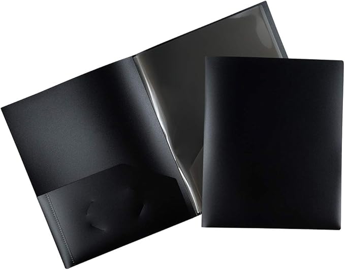 JAM PAPER Heavy Duty Plastic Multi Pocket Folders - 6 Pocket Organizer - Black - 2/Pack