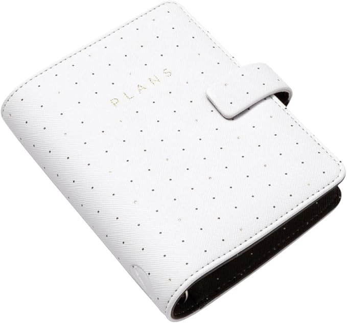 Filofax Moonlight Organizer, Pocket Size, White - Leather-Look, Gold Accents, Six Rings, Week-to-View Calendar Diary, Multilingual, 2025 (C022650-25)