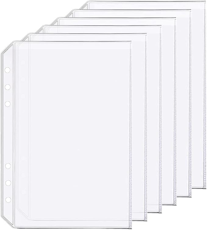 6 Pack A5 6 Holes Binder Pockets Plastic Binder Folders Waterproof 6 Holes Holder for Receipt Ticket (Pocket, A5)