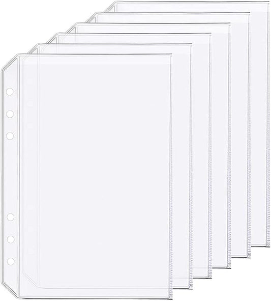 6 Pack A5 6 Holes Binder Pockets Plastic Binder Folders Waterproof 6 Holes Holder for Receipt Ticket (Pocket, A5)