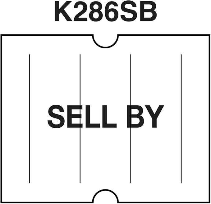 White with Black "Sell by" Labels to fit Towa®GL/ SpeedyMark4/ Halmark Model "L" Price Guns 16 Pack (Free Ink Roll Included)