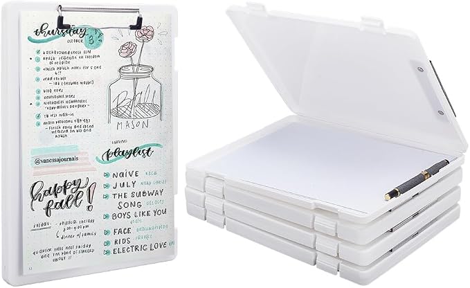 FINGERINSPIRE 5Pcs Clipboard with Storage 9.06x12.6 inch Plastic Clipboard with Metal Clip Teacher Clipboards with Side-Opening Design High Capacity Clip Boards for Office Hospital Use