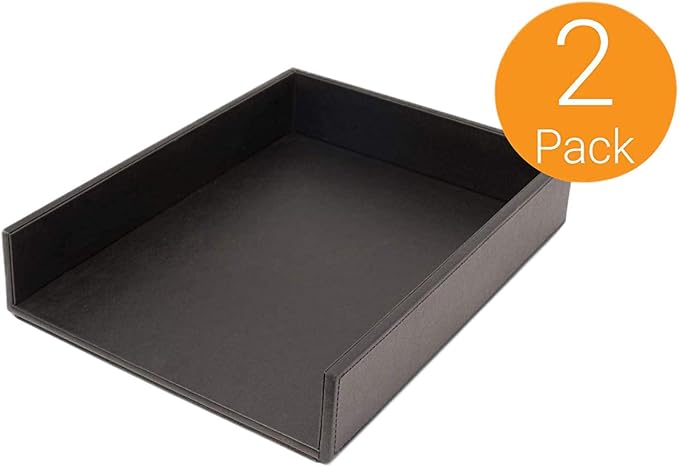 Armory by Castle - Leatherette Two Stackable Paper Trays Desk Organizer - Clutter Organizer for Home, Office, Personal, and Employee Files (Two Paper Trays - Stackable)