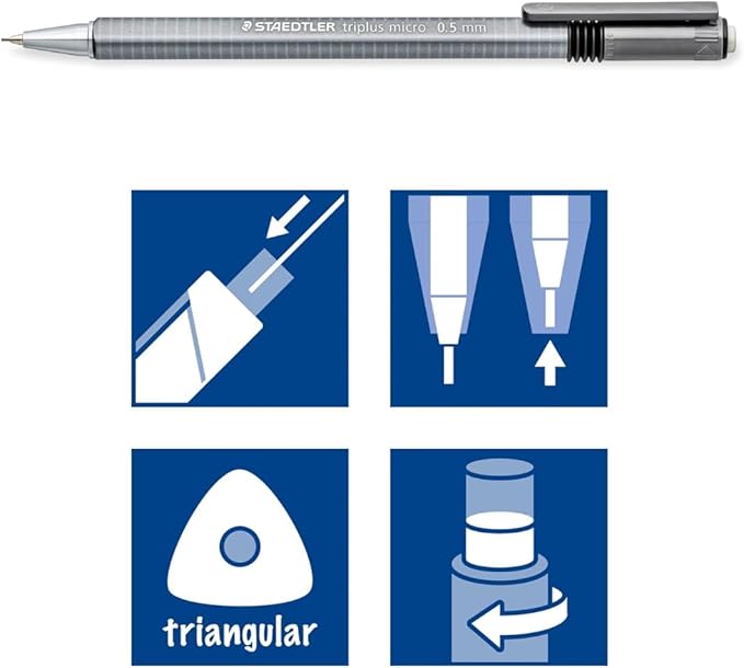 STAEDTLER Triplus Micro Mechanical Pencils 18 Pack (18 sets of 3 pcs) (#2) 0.5mm lead, Retractable with Twist Eraser, Ergonomic Triangular Grip for Writing, Drawing & Drafting, 54 Count