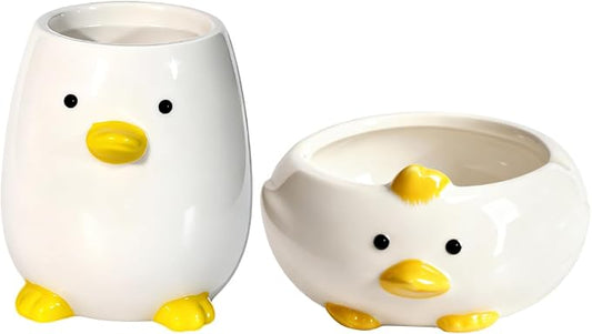 Desk Organizer Set of 2 For Office School Ceramic Pen and Paper Clip Holder for Desk Cute Cartoon Animal Stand Pencil Cup Pot Desk Organizer - Set incl. Ceramic Pen Holder and Paper Clip Holder