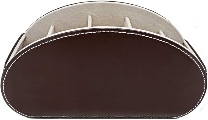 Remote Control Holder Organizer Table Desk Leather Control Storage TV Remote Control Organizer with 5 Spacious Compartments (Dark Brown with Beige Lining)