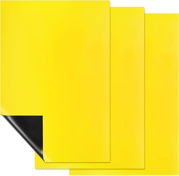 PATIKIL Magnetic Dry Erase Board Sheet for Fridge, 3 Pcs 12 x 8 Inch Erasable Refrigerator Whiteboard for Kitchen for Home Kitchen Organizer Planner Office Storage, Yellow (0.6mm)
