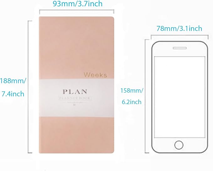 Fromthenon PU Leather Weekly Plan Portable Planner Year Month Week Mini Slim Notebook Journal Schedule For Traveler Student Office (Pink)
