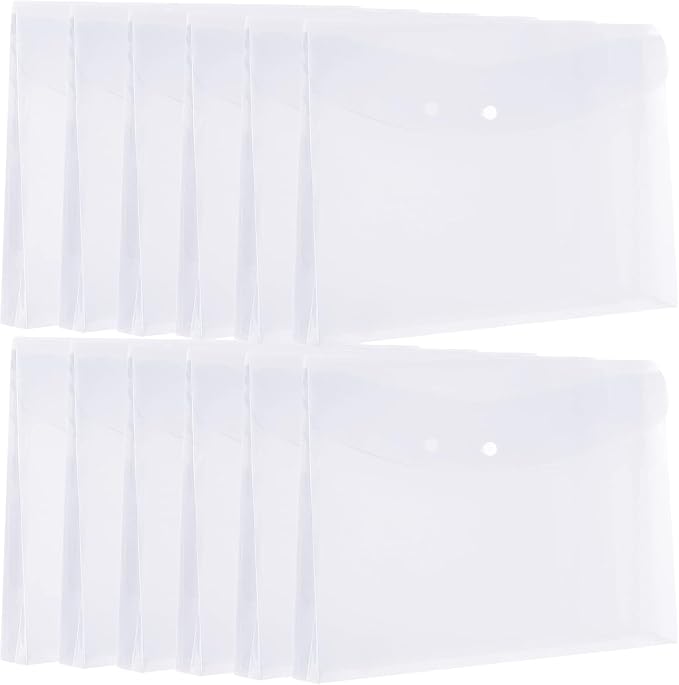 Plastic Legal Size Envelopes with Snap Closure Expandable Organizer Clear Color Folder for Home Office 12pcs