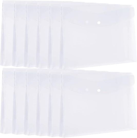 Plastic Legal Size Envelopes with Snap Closure Expandable Organizer Clear Color Folder for Home Office 12pcs