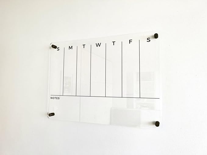Weekly Acrylic Dry Erase Wall Calendar - To Do List & Goals Planner, Reusable Family Organizer, Office Schedule, Housewarming Gift (Black Standoff, 35"x23")