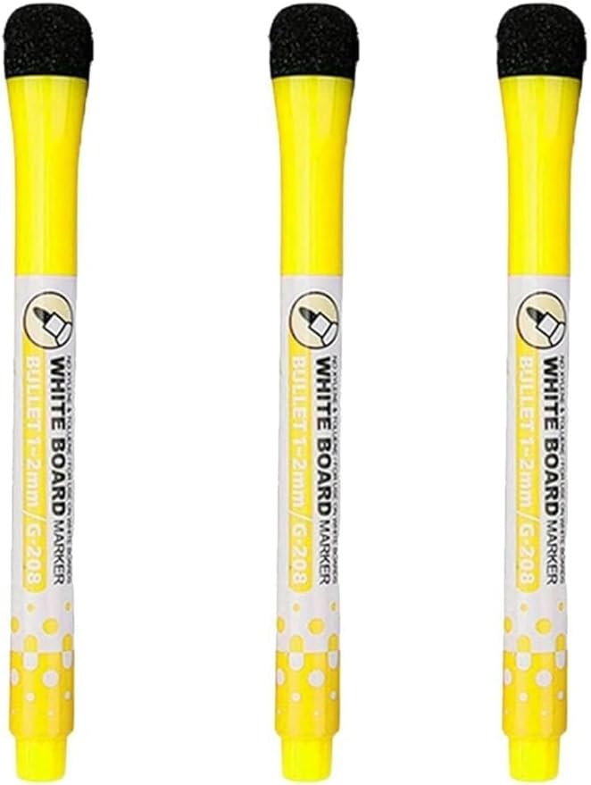 3 Pcs Yellow Magnetic Whiteboard Pen Writing Drawing Erasable Board Marker Office Supplies Erasable Whiteboard Pen Dry Erase and Wet Erase Markers and Highlighters Writing and Correction Supplies