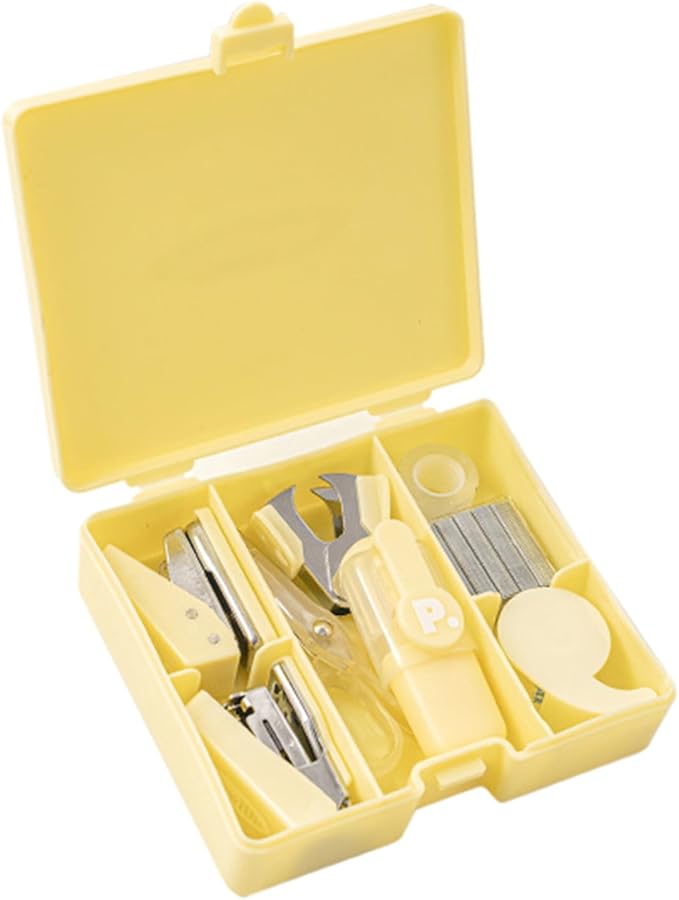 8Pcs Supplies Set Includes Hole Puncher Stapler Staple Scissors Staple Remover Marker Tape Packed in Storage Case Stapler and Paper Clip Set
