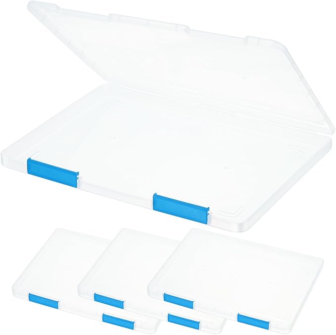 PATIKIL Clear A4 File Portable Project Case with Buckle Plastic Storage Box for 8.5" x 11" Letter Paper Scrapbook Paper Storage Boxes, 4Pcs, 12.2"x9.1"x0.8", Blue