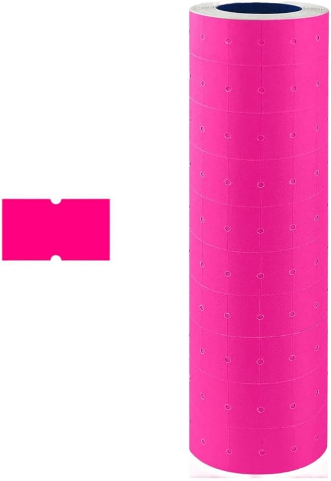 MX-5500 Price Labels, Adhesive Sticker Marker Label, 10 Rolls Sticky Paper Labels for Price and Date Guns,1 Line 5000 Labels, 1pcs Ink Roll Included Pink