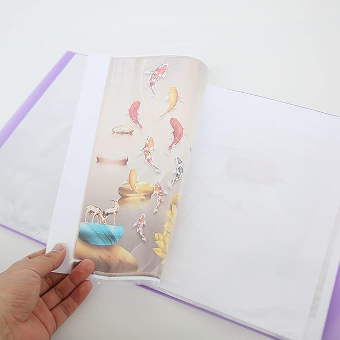 30 Pages Purple Diamond Storage Book - A4 Portfolio Folder for 60 Picture Pics, for Student Art Display Protects Artwork Pages for Sketches Documents(12.2x9.1in)