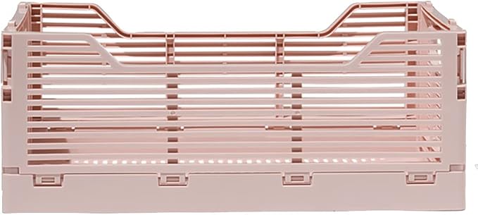 OnDisplay Stackable Folding Desk/Beauty/Closet Storage Crate - Foldable Space Saving Bins for Home Kitchen Classroom Office Vanity Bathroom Pantry (3pk Medium - With Letters, Blush Pink)