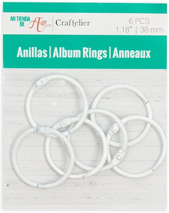 Craftelier - Set of 6 Metal Binding Rings for Scrapbooking, Card Making and Other Craft Projects | Rings for Photo Albums, Notebooks or Diaries | Size Ø 30 mm - White Colour