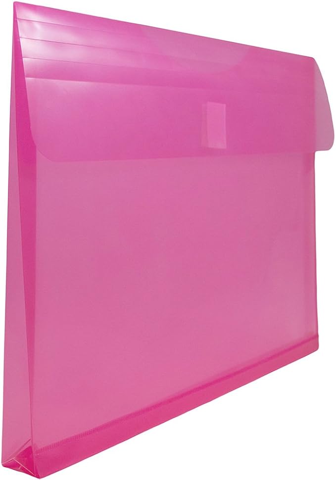 JAM PAPER Plastic Expansion Envelopes with Hook & Loop Closure - Letter Booklet - 9 3/4 x 13 with 1 Inch Expansion - Fuchsia Pink - 12/Pack