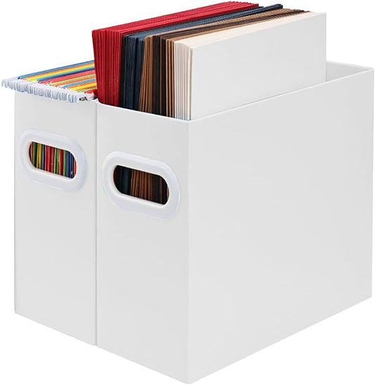 Collapsible File Organizer Box with Handle – Cardboard Hanging File Folder Storage Crate for Desk, Office, School, or Home – Colorful Portable Filing Box, Document Organizer, Magazine Holder