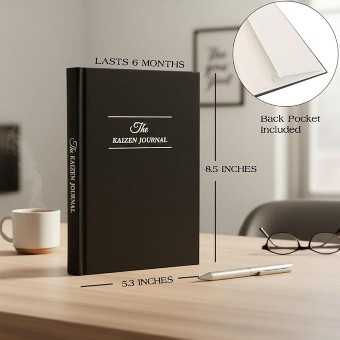 The Kaizen Journal for Self Improvement – Undated Daily Planner & Habit Tracker for Men & Women, Productivity, Focus & Mental Health – 24-Week Goal Planner with Gift-Ready Box, Two Colors (Black)