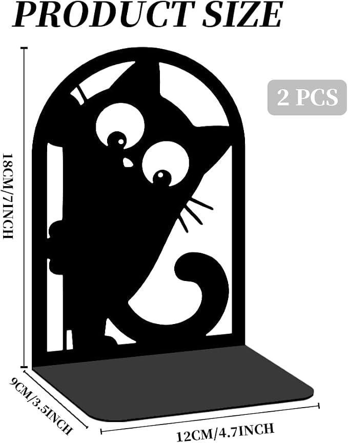 2Pcs Metal Bookends for Shelves, Unique Peeping Cat Book Ends Decorative for Heavy Books, Decorative Books Used on Desk, Shelf, Farmhouse for Small, Bookshelf Decor for Shelves Home