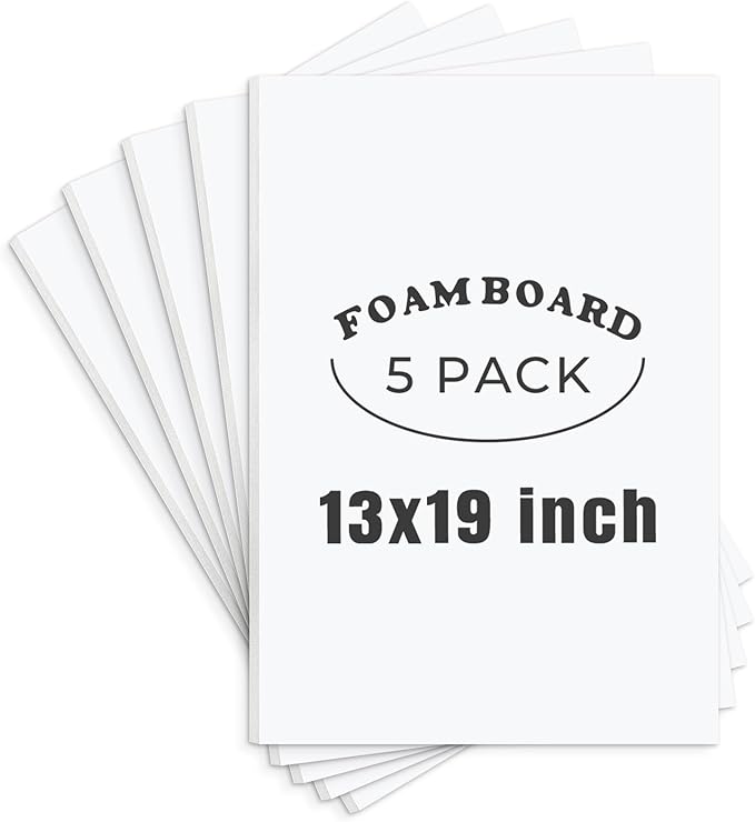 AUEAR, 5 Pack 13x19 White Foam Boards, Foam Core Poster Board for Display, Mounting, Print, Presentation and Projects, 1/8'' Thick