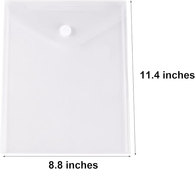 8.5 x 11 Vertical Clear Letter Sized Plastic Envelopes Document File Storage Holder 10 Pack Hook Loop Closure