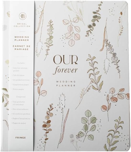 Fringe Studio Paper Wrapped Hardcover Concealed Spiral Wedding Planner with 12 tab dividers & Pockets "BOTANICAL MEADOW", Approx. 9.5" w x 11" h, 152 Pg, Wedding Collection (157004)