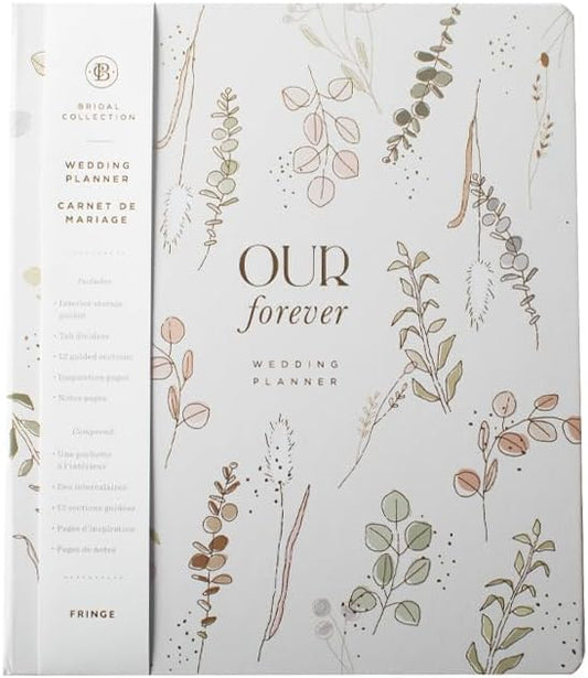 Fringe Studio Paper Wrapped Hardcover Concealed Spiral Wedding Planner with 12 tab dividers & Pockets "BOTANICAL MEADOW", Approx. 9.5" w x 11" h, 152 Pg, Wedding Collection (157004)