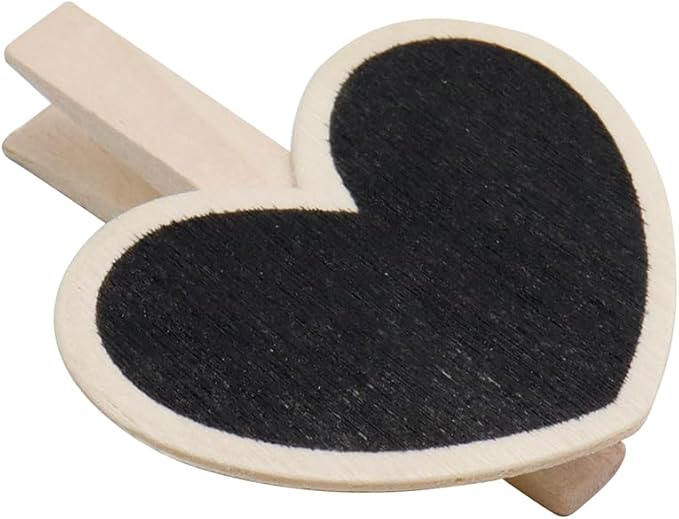 Wealrit 20 PCS Wooden Mini Chalkboard Blackboard with Clip Message Chalk Board Tag Signs Clips Basket Labels Clip for Memo,Note Taking(Heart)