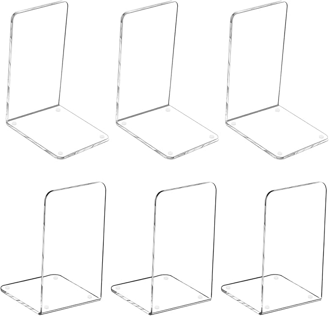 MerryNine MerryNine Acrylic Book Ends 6pcs for Shelves, Clear Bookends for Shelves, Books end Organizer, Book Holder Stand Decorative, Book Stoppers for Heavy Duty Books (Plastic Acrylic_3 Pairs)