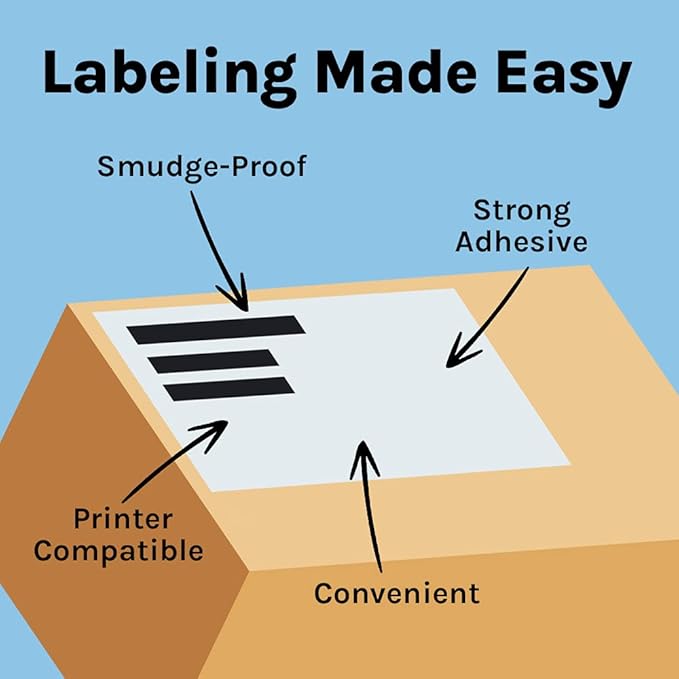 Premium Label Supply White Sticker Half Sheet Labels – 8.5" x 5.5" – Laser/Inkjet Compatible – (2 per Sheet), 1000 Sheets - 2000 Total Adhesive Labels