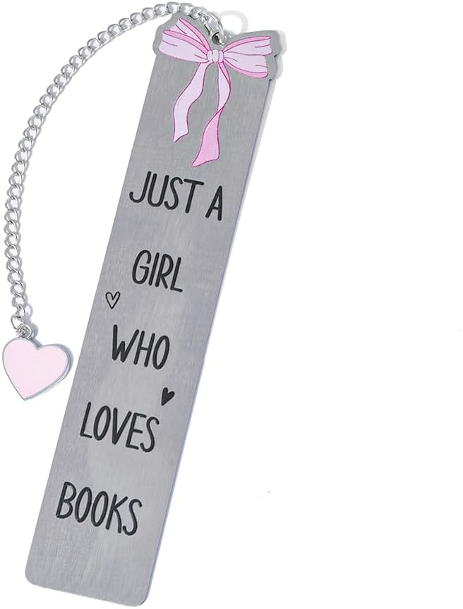Pink Bowknot Stainless Steel Bookmark - Printed with Cute Bowknot Patterns & Equipped with Heart Pendants, Ideal for Female Readers, Perfect Birthday Gift for Girlfriends (Style A)