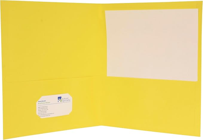 School Smart 2-Pocket Folders with No Brads, Yellow, Pack of 25
