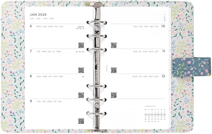 Filofax Meadow Organizer, A5 Size, Blue - Smooth, Leather-Look, Six Rings, Week-to-View Calendar Diary, Multilingual, 2025 (C021700-25)
