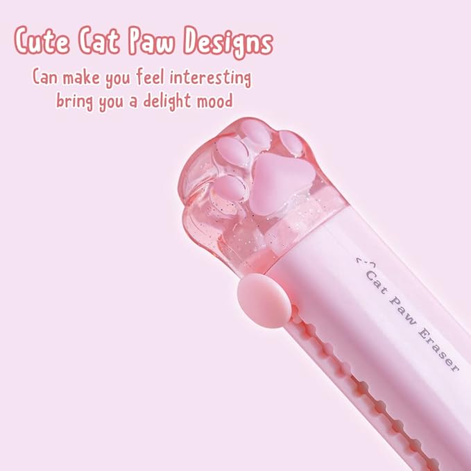 4 Pcs Cat Paw Retractable Erasers, Cute Cat Rubber for Kids, Push-Pull Rubber Eraser for Students Writing Office School Supplies