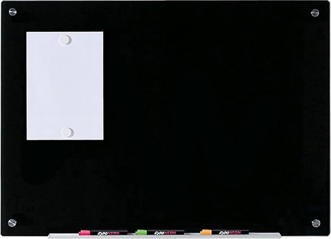 Audio-Visual Direct Magnetic Black Glass Dry-Erase Board Set - 3' x 2' - Includes Magnets, Hardware & Marker Tray