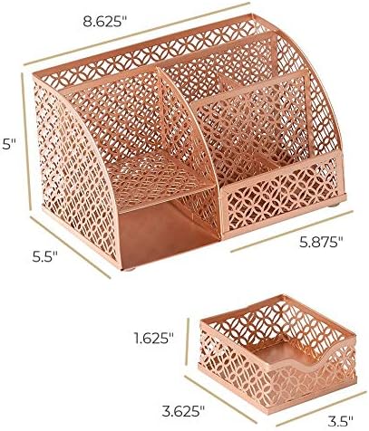 BLU MONACO Rose Gold Desk Organizer – Designer Metal with Rose Gold Finish, Storage for Paper & Office Supplies