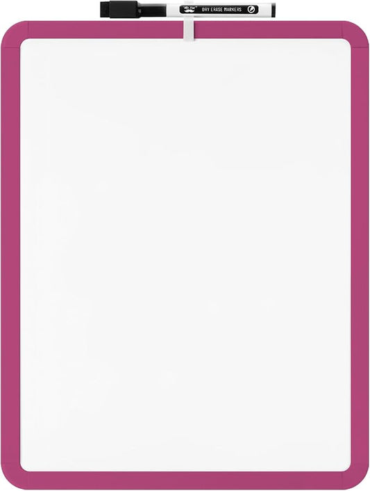 Mr. Pen- Dry Erase Board, 14” x 11” with a Black Dry Erase Marker, Magenta Frame, Small Mini White Board for Students, Fridge, Wall, Locker, Includes Double Sided Tapes