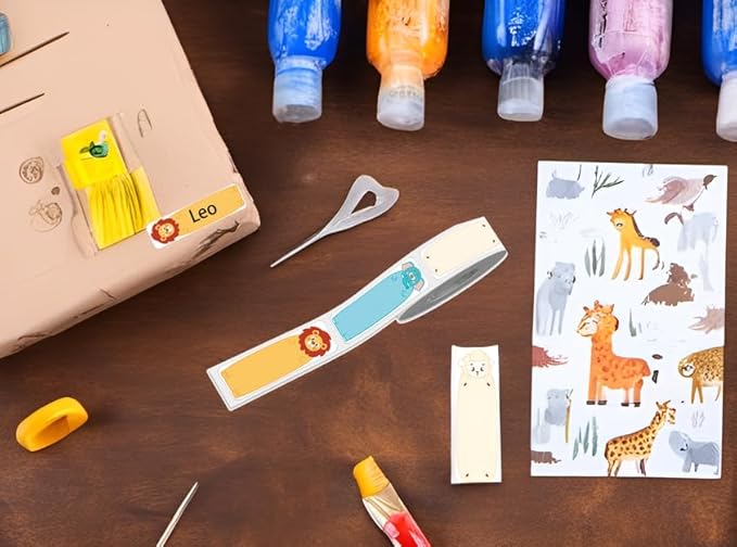 Phomemo D30 3 Roll Adhesive Cute Animals Pattern Label Paper 0.55" X 1.57" (14mm X 40mm) for Labeling Kid Items, for School, Organization, 160 Labels for Each Roll