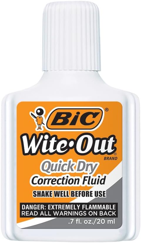 BIC Wite-Out Correction Fluid, White, 20mL | Quick Dry | Easy Application | 2-Pack