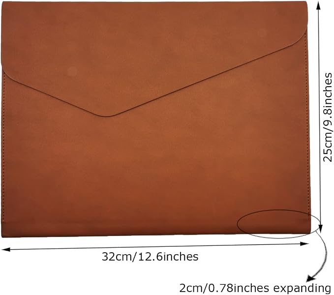 PU A4 Leather File Folder Document Holder Folder Stylish Portfolio Envelope Case with Strap and Invisible Magnetic Closure (Brown)