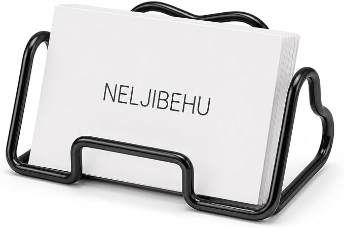 Heart Business Card Holder for Desk, Metal Business Card Stand Organizer, Cute Desktop Display for Name Cards, Photos and Notes, Office Reception Wedding Table Decor (black)