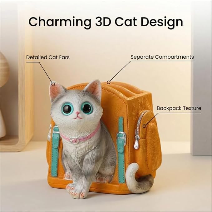 Cute Lucky Cat Pen Holder for Desk, 2026 New Cat Pencil Holder, Cat Lover Gifts for Women, Cat Desk Accessories Decor for Home Office School, Gifts for Cat Lovers