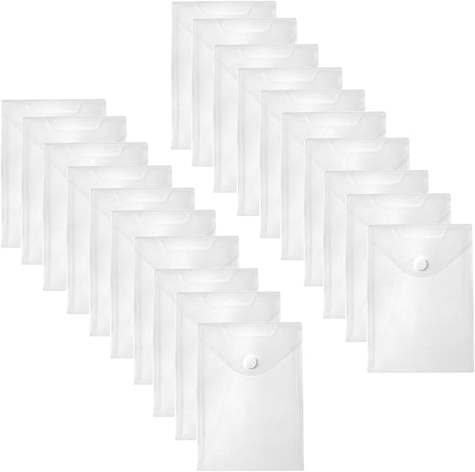 7x9.8'' Clear Plastic Envelopes Hook Loop Closure Receipt Stickers Storage Holder 20 Pack