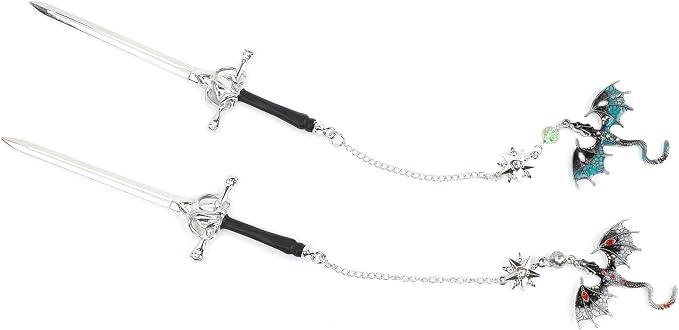 2 Pcs Fourth Wing Bookmark, Tassel Metal Pendant Dragon Sword Bookmarks for Reading Page Markers