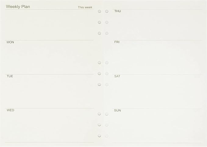 Zelten 1 Pack B5 45 Sheets/90 Pages Weekly Planner Loose Leaf Punched Paper Refills Paper for 9 Hole Binder Personal Organizer Diary Notebook Refillable Planner