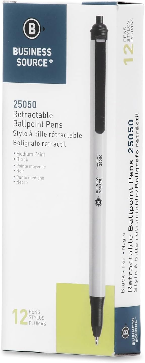 Business Source Writing Correction Ballpoint Pen, Black Ink (25050) 12 Count (Pack of 1)
